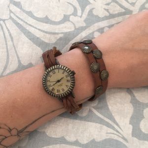 Leather and Stainless Steel Wrap Watch